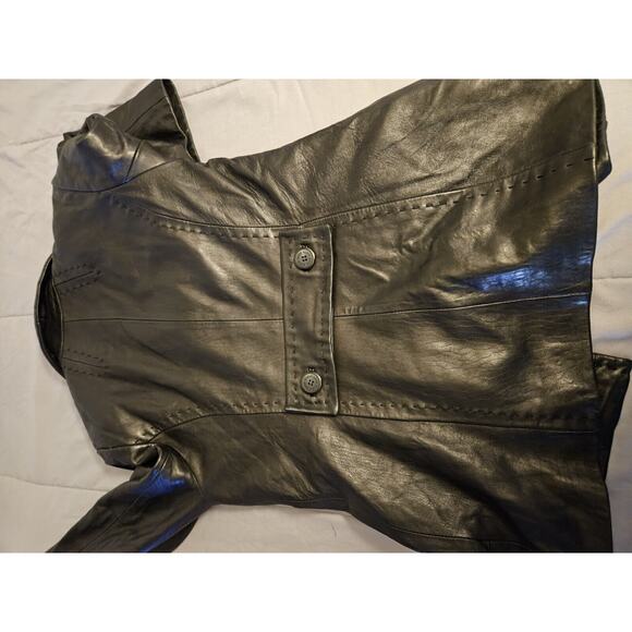 Anne‎ Klein Soft Leather Blazer Jacket Womens Medium Black Quilt Accent Pockets - Picture 5 of 10